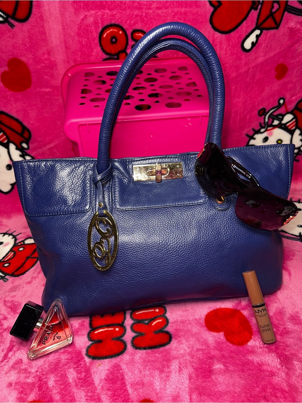 Onna Ehrlich Blue Leather Tote Bag